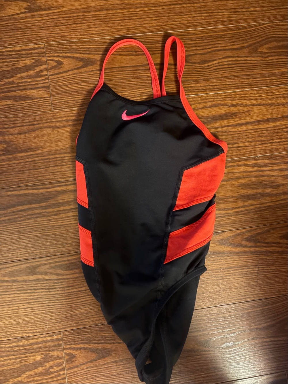 Nike Black and Red Athletic One-Piece Swim Suit